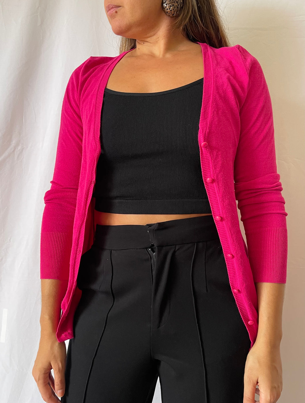 Cardigan malha rosa